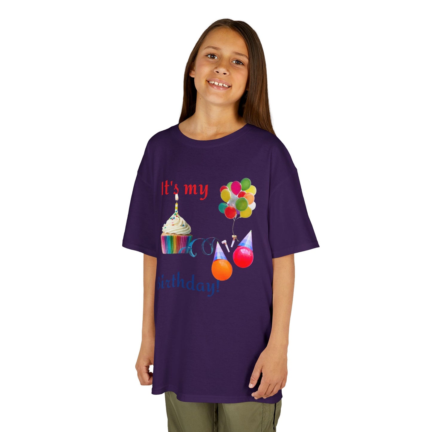 Kids Birthday T-Shirt - "It's My Birthday!" Rainbow Cupcake & Balloons Tee