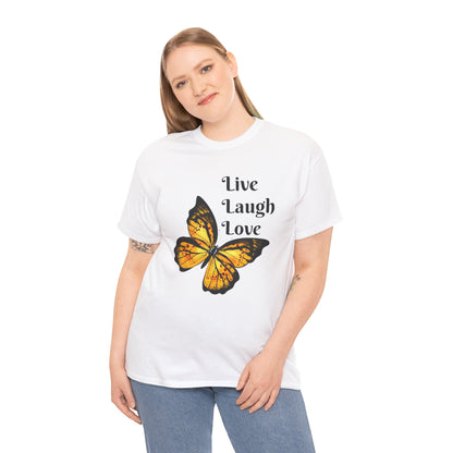 Live Laugh Love Butterfly T-Shirt — Inspirational Floral Tee