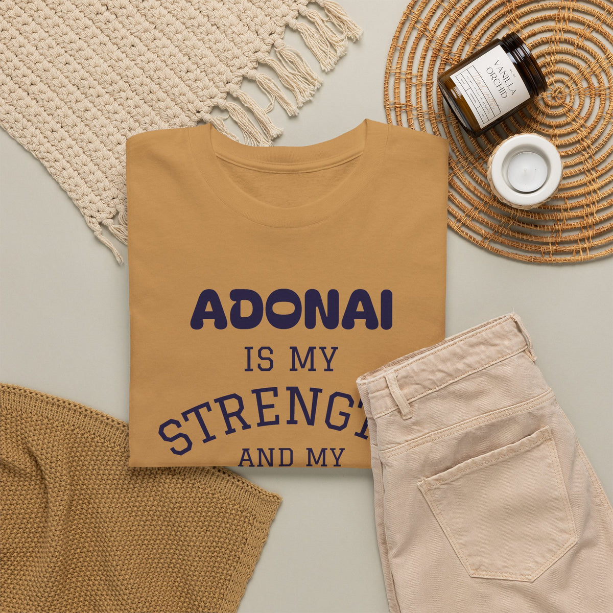 Adonai Is My Strength Tee — Psalm 28:7 Christian Faith Shirt