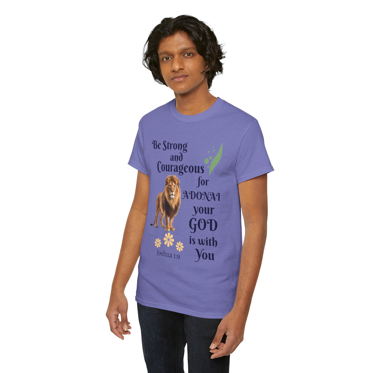 Lion Scripture Tee — "Be Strong and Courageous for Adonai" Joshua 1:9