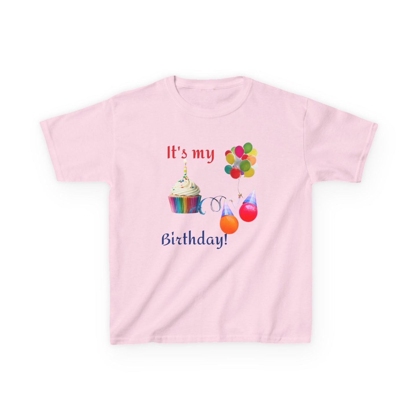 Kids Birthday T-Shirt - "It's My Birthday!" Rainbow Cupcake & Balloons Tee