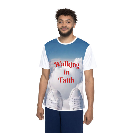 Walking in Faith Men's Jersey — Cloud Graphic Inspirational Sports Tee