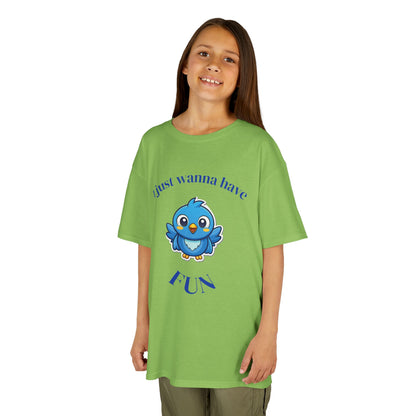 Kids T-Shirt — Cute Blue Bird "I Just Wanna Have Fun" Tee