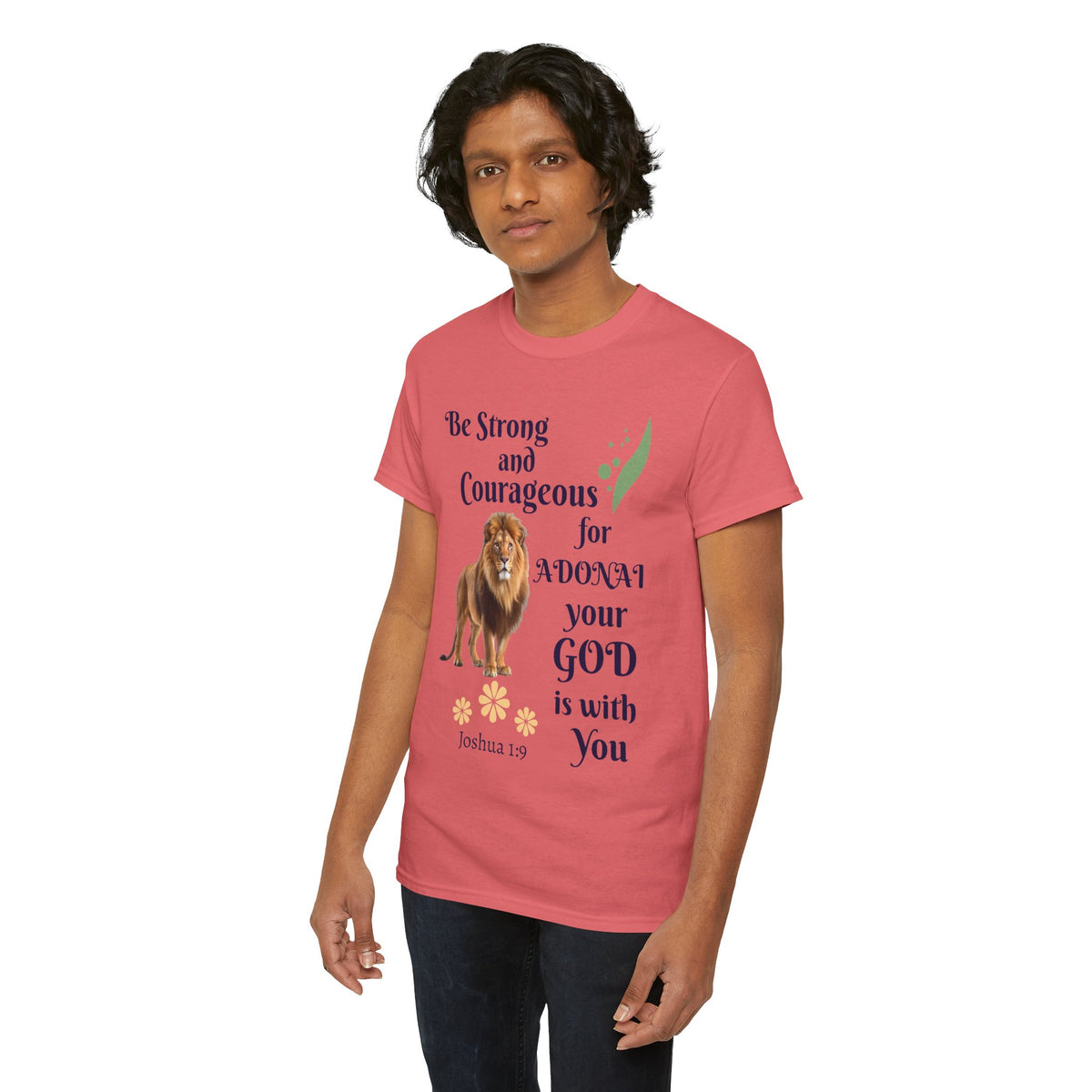 Lion Scripture Tee — "Be Strong and Courageous for Adonai" Joshua 1:9