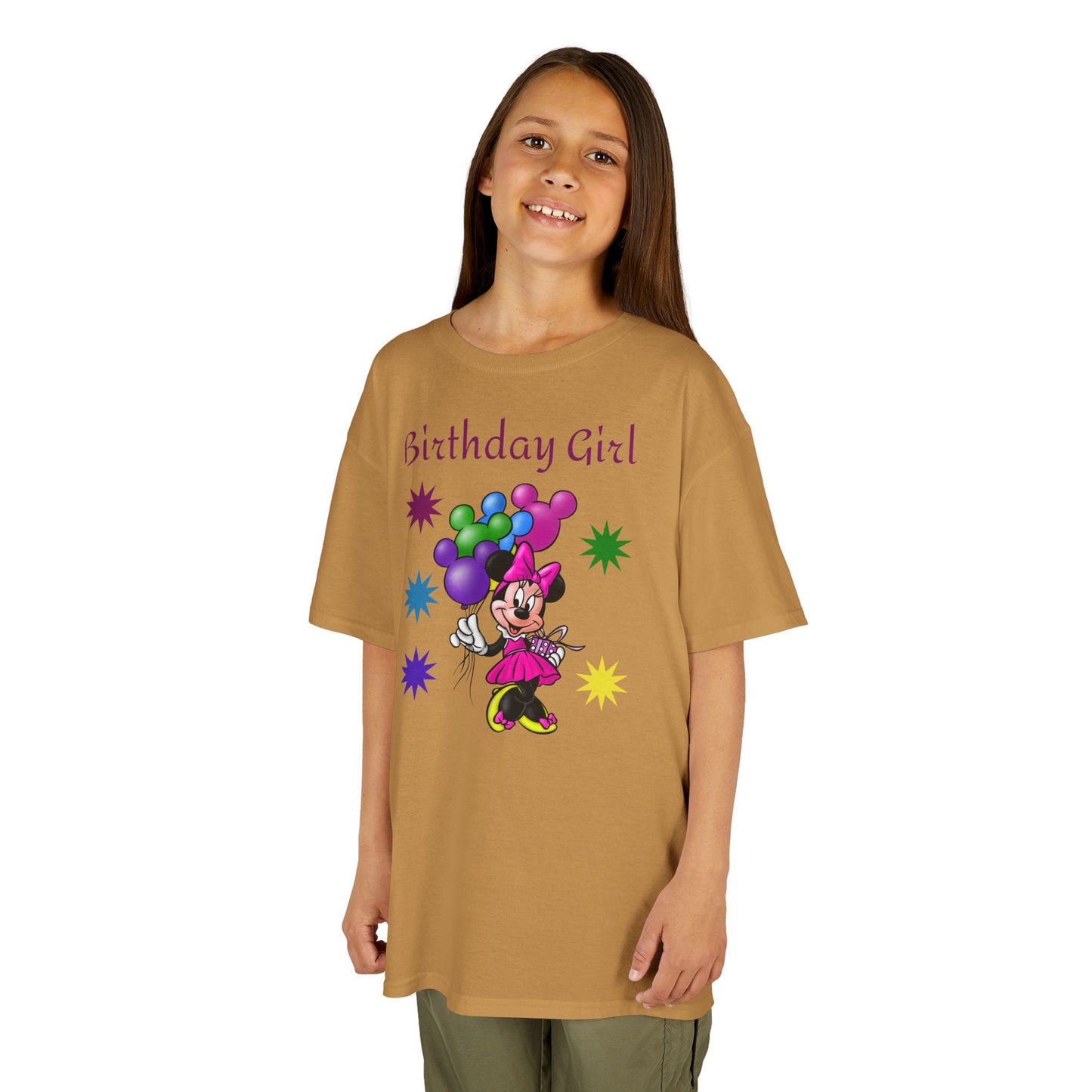 Kids Birthday Tee — "Birthday Girl" Minnie Balloon Party Shirt