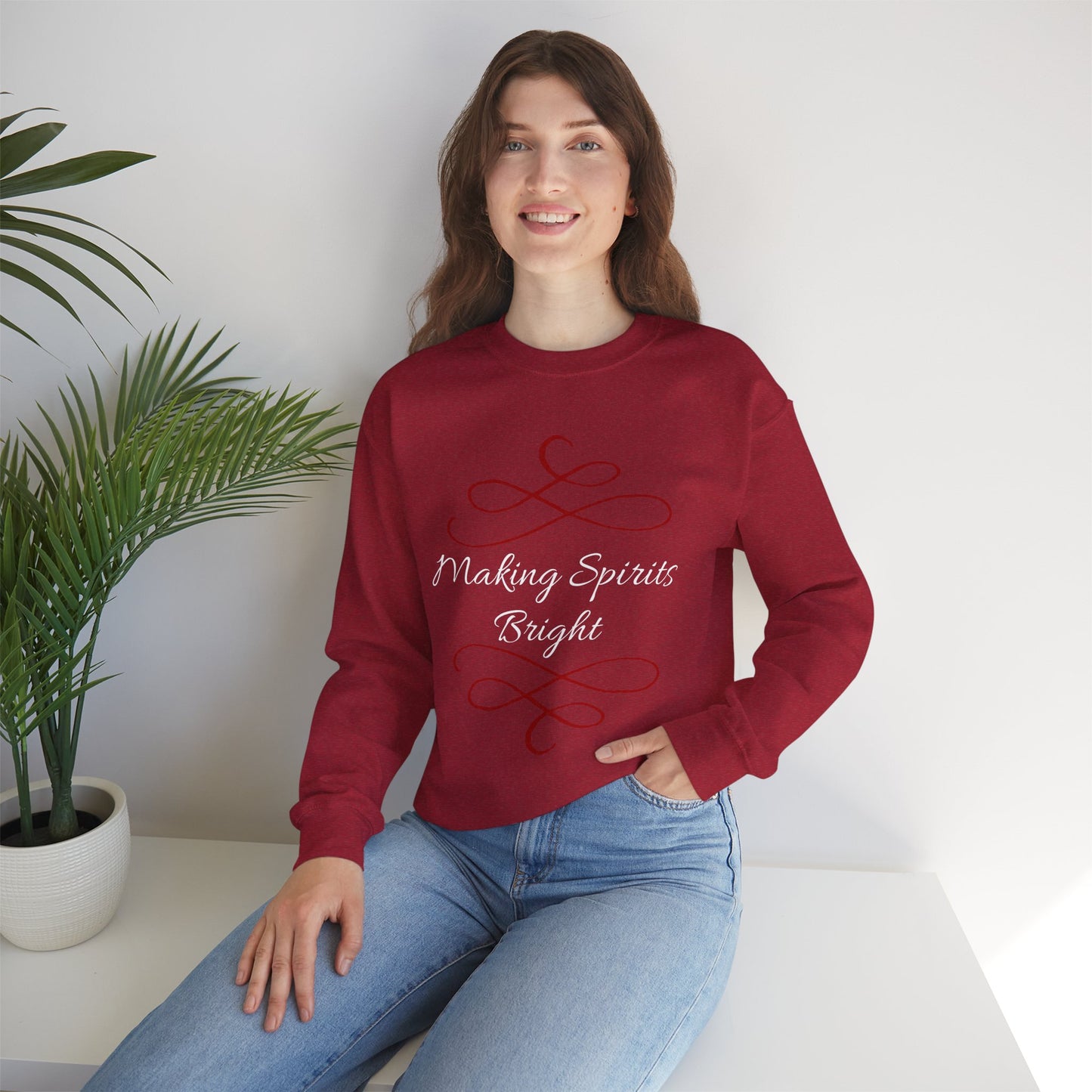 Crewneck Sweatshirt — "Making Spirits Bright" Holiday Sweatshirt (Green)