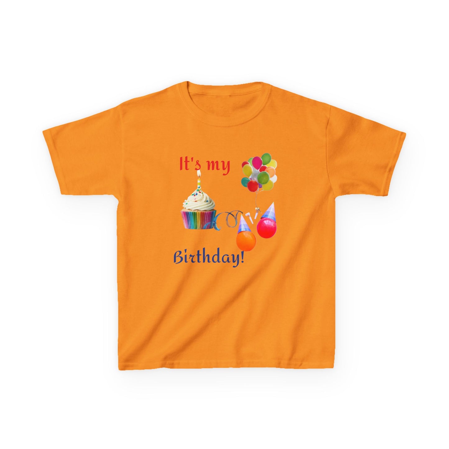 Kids Birthday T-Shirt - "It's My Birthday!" Rainbow Cupcake & Balloons Tee