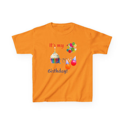 Kids Birthday T-Shirt - "It's My Birthday!" Rainbow Cupcake & Balloons Tee