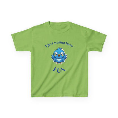 Kids T-Shirt — Cute Blue Bird "I Just Wanna Have Fun" Tee
