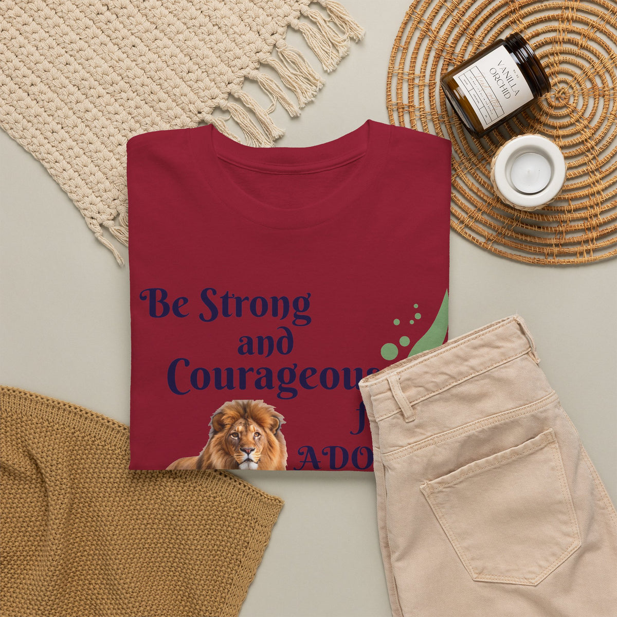 Lion Scripture Tee — "Be Strong and Courageous for Adonai" Joshua 1:9