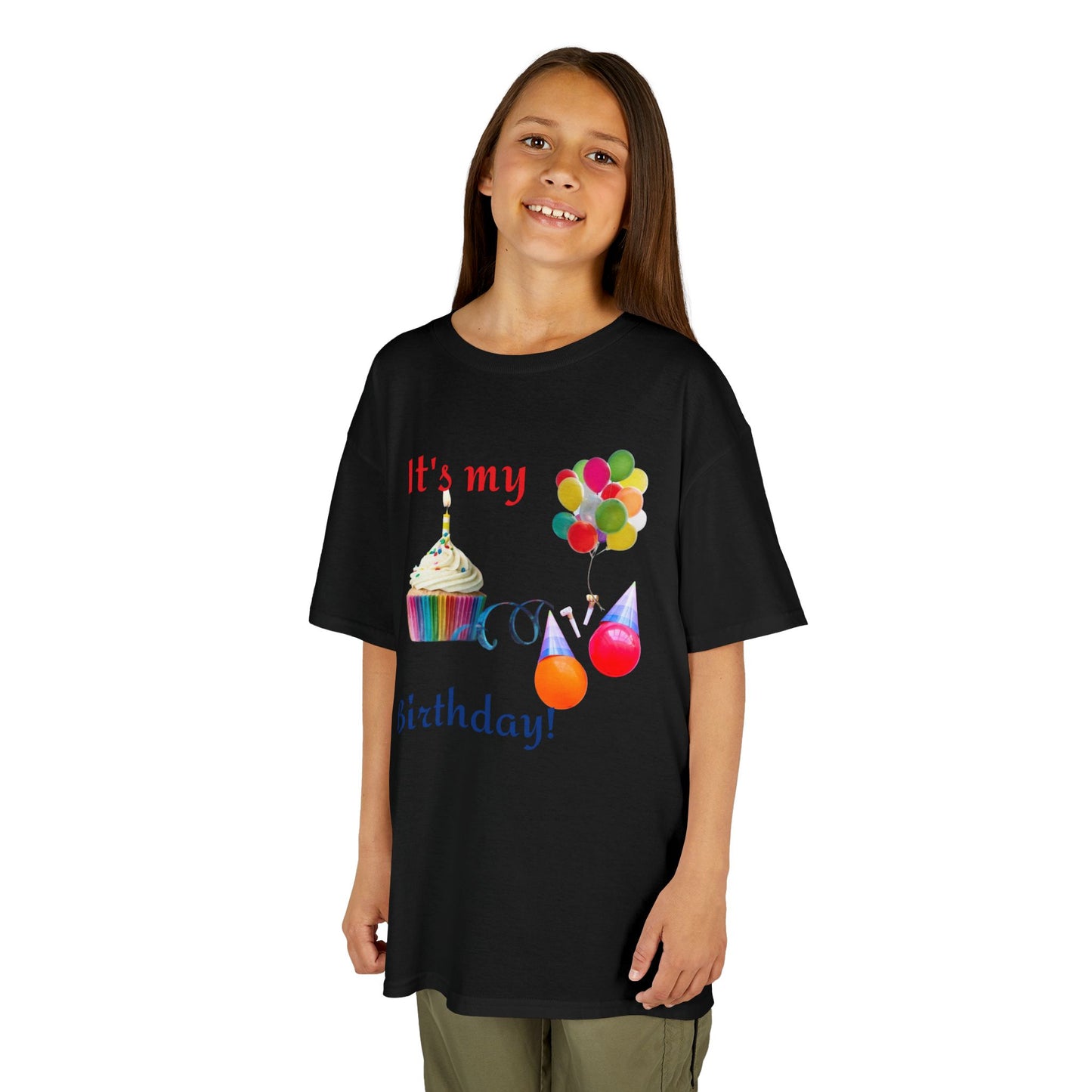 Kids Birthday T-Shirt - "It's My Birthday!" Rainbow Cupcake & Balloons Tee