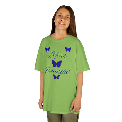 Kids T-Shirt — "Life is Beautiful" Blue Butterfly Tee