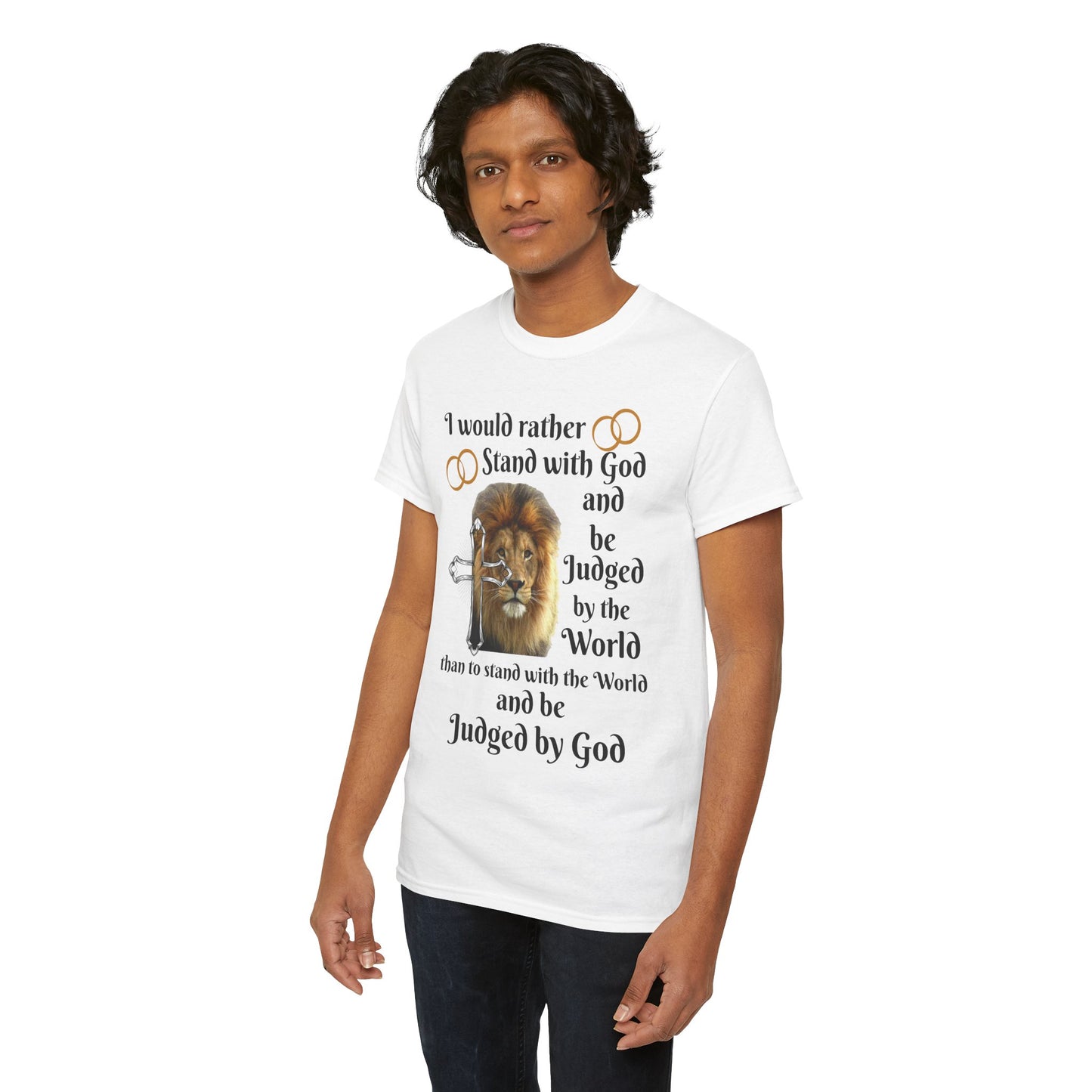 Christian Lion T-Shirt — "I Would Rather Stand with God" Faith Graphic Tee
