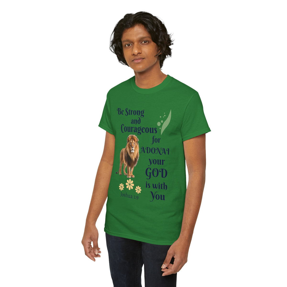 Lion Scripture Tee — "Be Strong and Courageous for Adonai" Joshua 1:9
