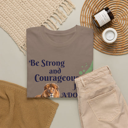 Lion Scripture Tee — "Be Strong and Courageous for Adonai" Joshua 1:9