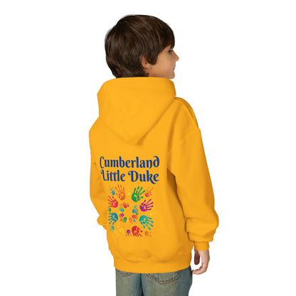 Youth Hoodie — "Cumberland Little Duke" Kids Pullover with Colorful Handprint Design