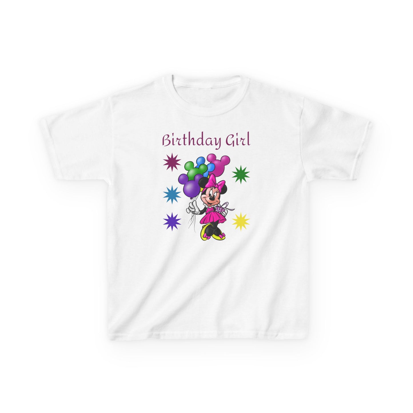 Kids Birthday Tee — "Birthday Girl" Minnie Balloon Party Shirt