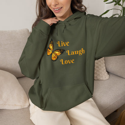 Butterfly "Live Laugh Love" Hoodie - Cozy Inspirational Graphic Sweatshirt
