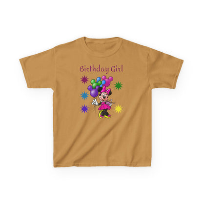 Kids Birthday Tee — "Birthday Girl" Minnie Balloon Party Shirt