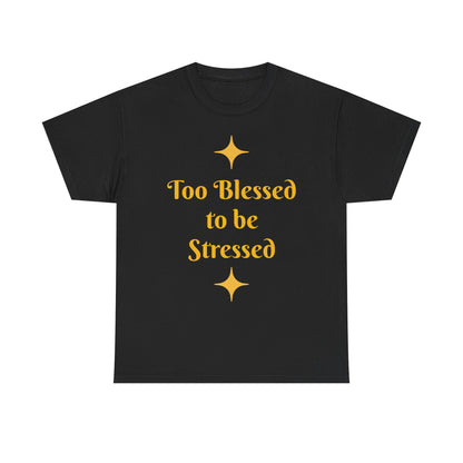 Christian Tee — "Too Blessed to be Stressed" / "Follow me while I follow Jesus"