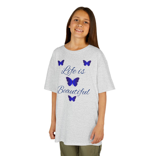 Kids T-Shirt — "Life is Beautiful" Blue Butterfly Tee