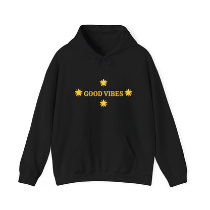 Good Vibes Hoodie — Minimal Yellow Stars Graphic Hooded Sweatshirt