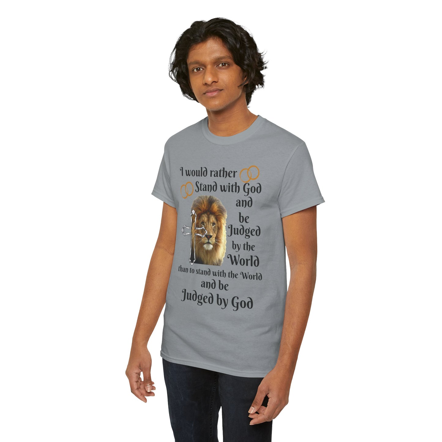 Christian Lion T-Shirt — "I Would Rather Stand with God" Faith Graphic Tee