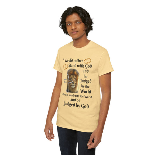 Christian Lion T-Shirt — "I Would Rather Stand with God" Faith Graphic Tee