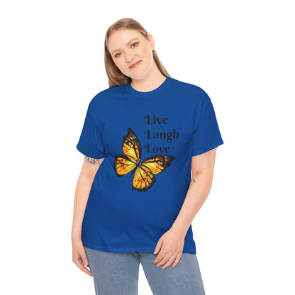 Live Laugh Love Butterfly T-Shirt — Inspirational Floral Tee