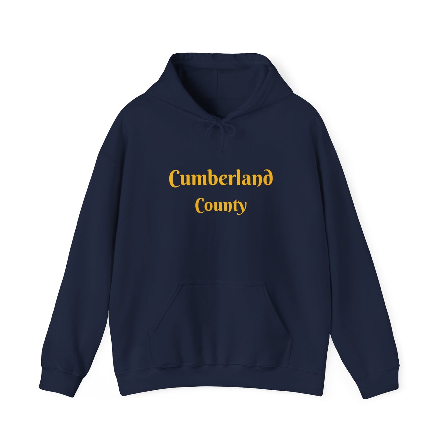 Cumberland County Hoodie — Minimal Gold Text Hooded Sweatshirt