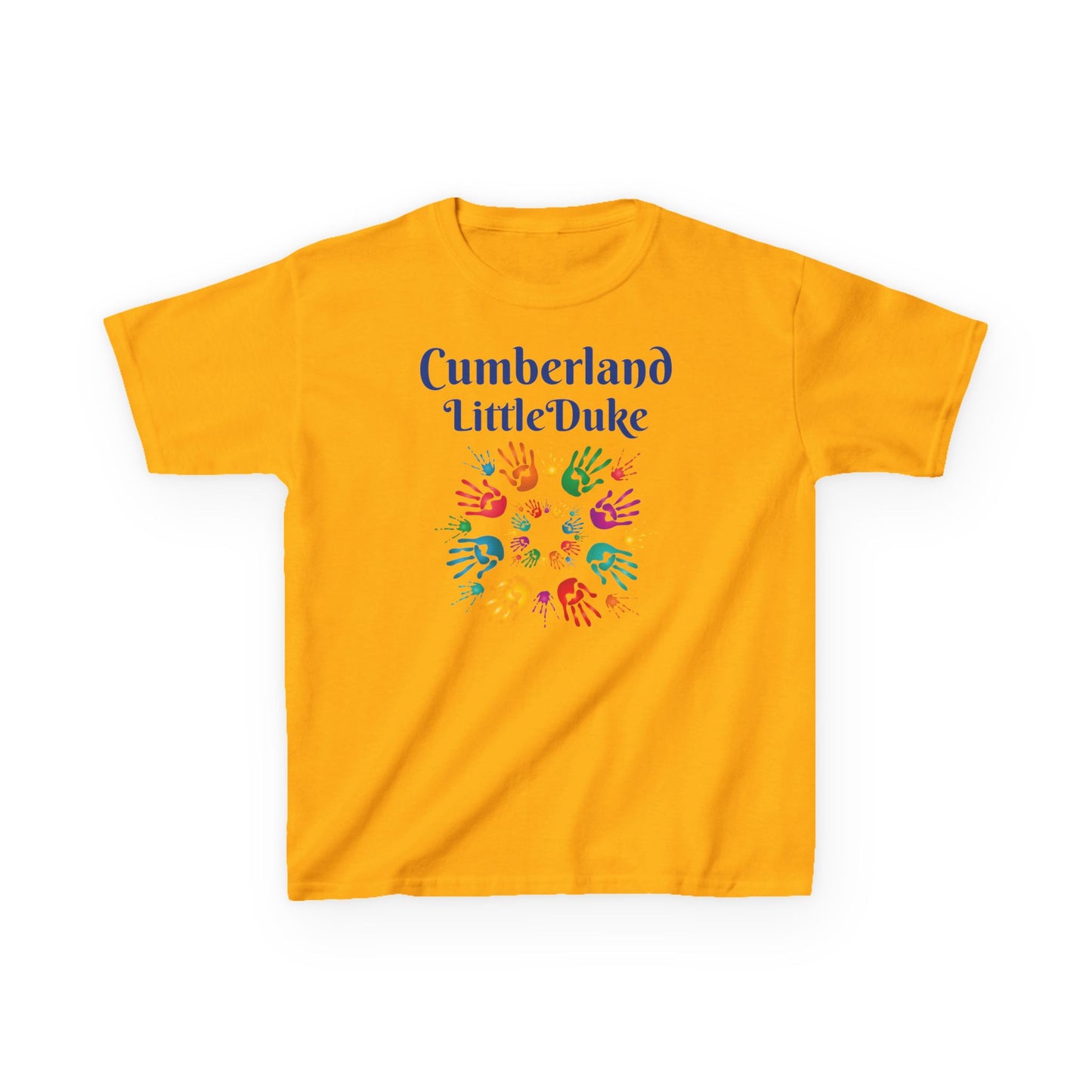 Cumberland Little Duke Kids T‑Shirt — Colorful Handprint School Spirit Tee