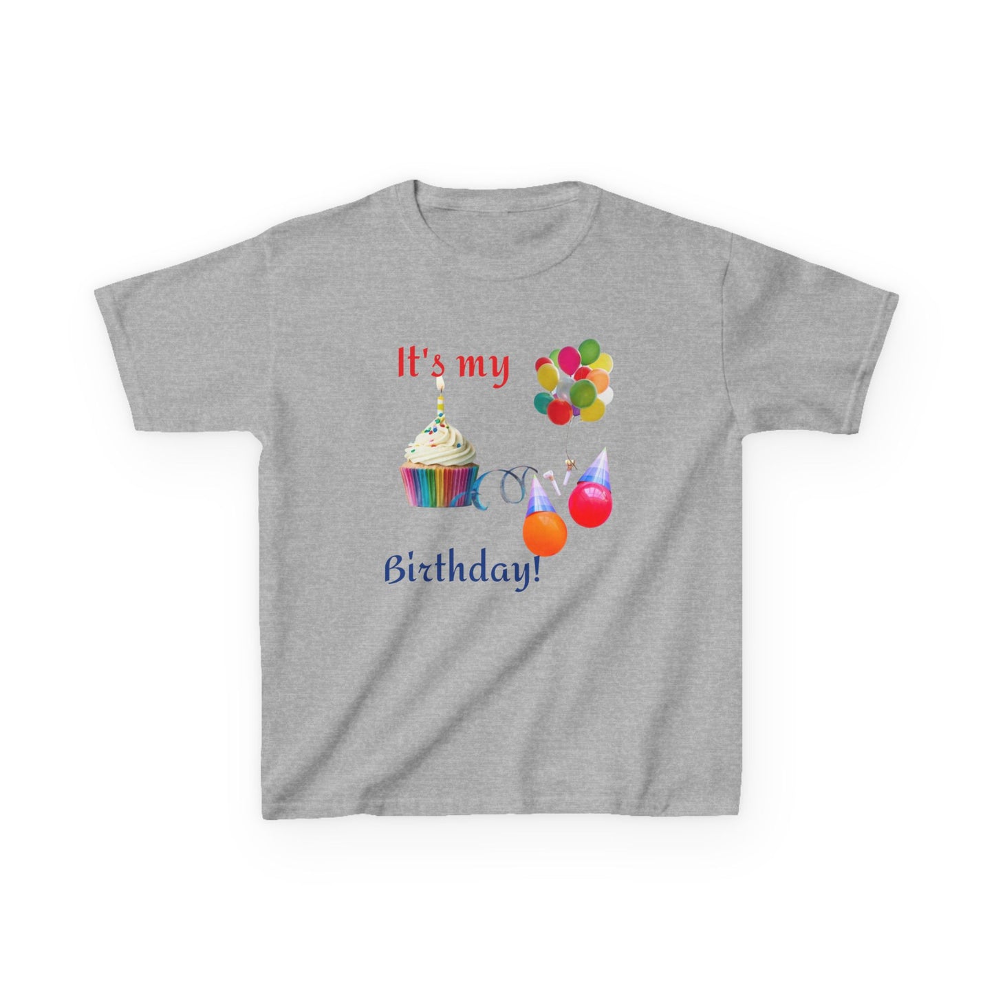 Kids Birthday T-Shirt - "It's My Birthday!" Rainbow Cupcake & Balloons Tee