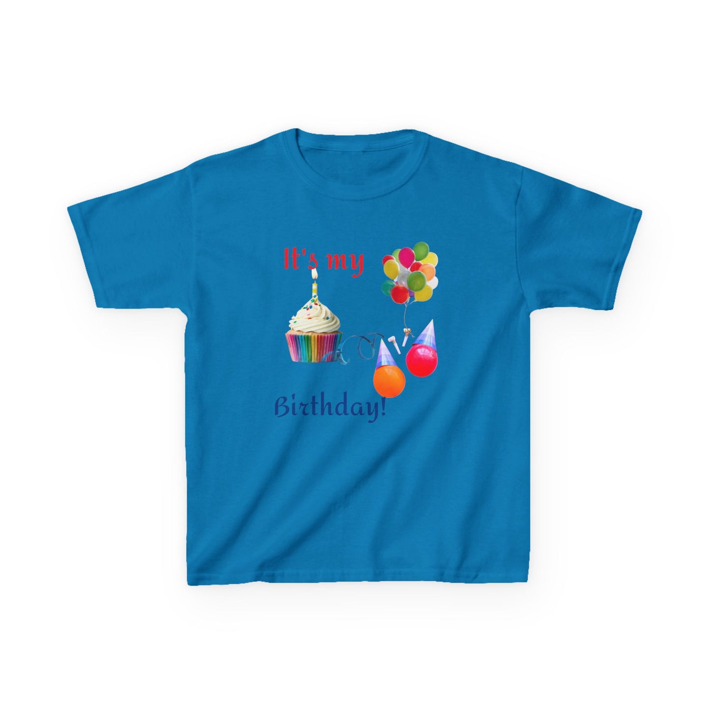 Kids Birthday T-Shirt - "It's My Birthday!" Rainbow Cupcake & Balloons Tee