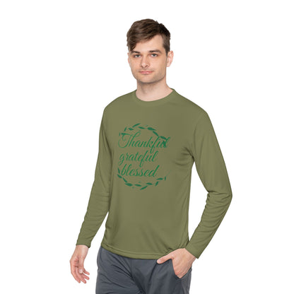 Long Sleeve Tee — "Thankful, Grateful, Blessed" Autumn Wreath Design