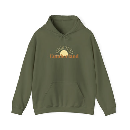 Cumberland Sunrise Hoodie — Retro Sun Graphic Hooded Sweatshirt