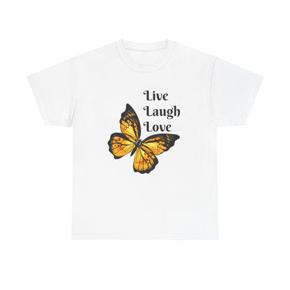 Live Laugh Love Butterfly T-Shirt — Inspirational Floral Tee