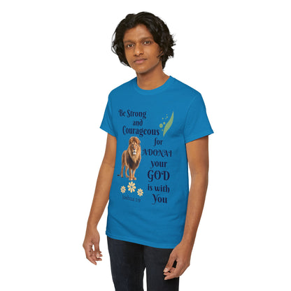 Lion Scripture Tee — "Be Strong and Courageous for Adonai" Joshua 1:9