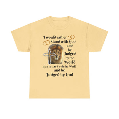 Christian Lion T-Shirt — "I Would Rather Stand with God" Faith Graphic Tee