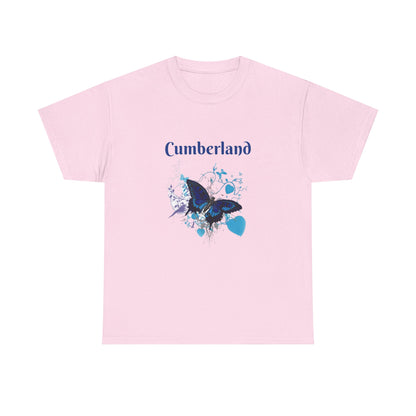 Cumberland Blue Butterfly Tee — Floral Heart Graphic T-Shirt