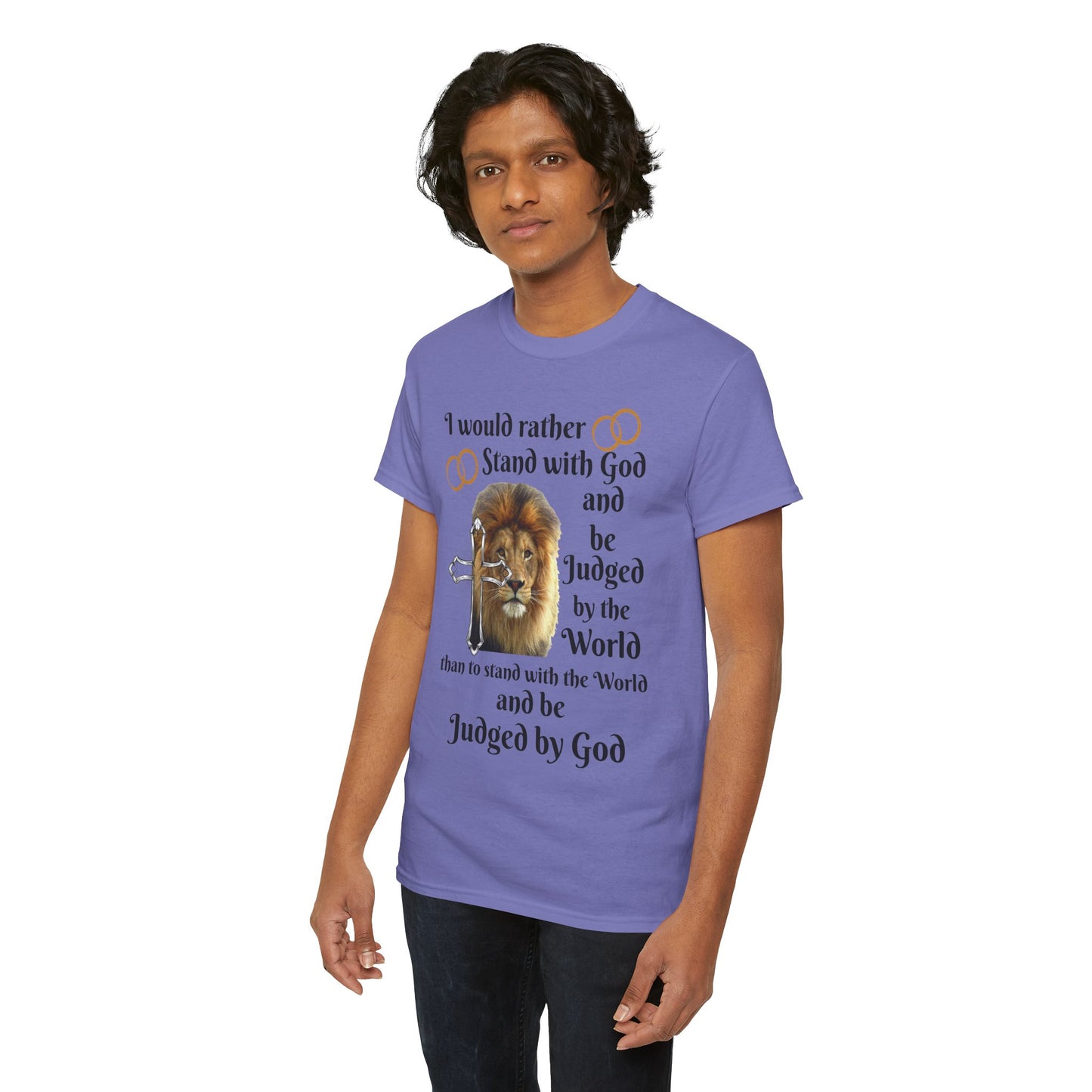 Christian Lion T-Shirt — "I Would Rather Stand with God" Faith Graphic Tee